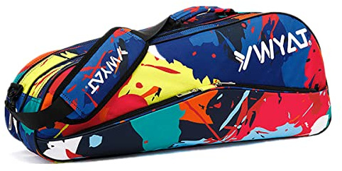 TentHoome Badminton Racket Bag Waterproof Tennis Racquet Single Shoulder Bags 3 to 6 Racquet Tote Pack for Men Women Youth and Adult (Graffiti Yellow)