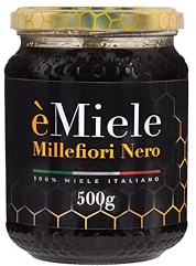 èMiele – Miele Millefiori Nero 500 g Biologico raccolto sui fiumi Sesia, Elvo e Cervo (Piemonte) da alveari naturali e sostenibili – fioriture di poligono del Giappone e zucchino selvatico