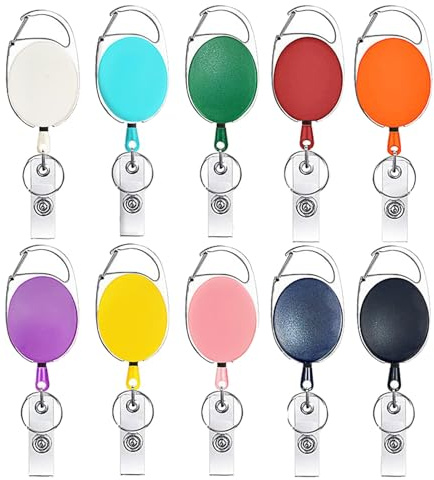 JVHLOV 10 Stück Schlüsselanhänger Ausziehbar Schwarz, Einziehbarer Ausweishalter mit 60 cm Nylonseil, Edelstahl Karabiner und Gürtelclip, für Schlüssel, Karten und Ausweise (Mehrfarbig)