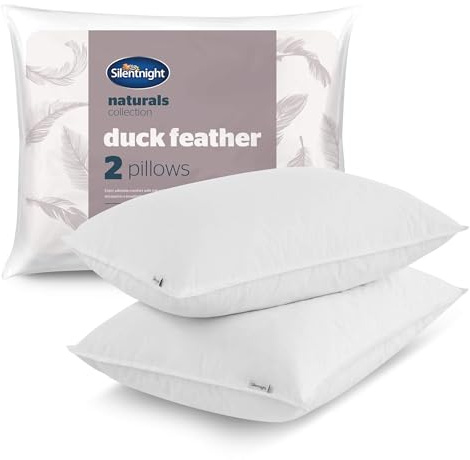 Silentnight Duck Feather Pillows 2 Pack - Luxury Hotel Quality Pillow Pair Medium Support Feather Pillows for All Sleeping Positions with Percale Cotton Cover - Machine Washable - Pack of 2