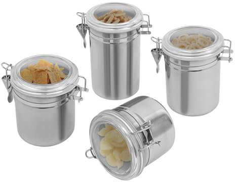 DAOHHFO 4 Vorratsdosen Edelstahl mit Deckel - 4 Vorratsdose Lebensmittel Aufbewahrungsbox, 575ml/820ml/950ml/1300ml/ Vorratsdosen Set, Vorratsdose Rund für Mehl Zucker Müsli Kaffee Tee