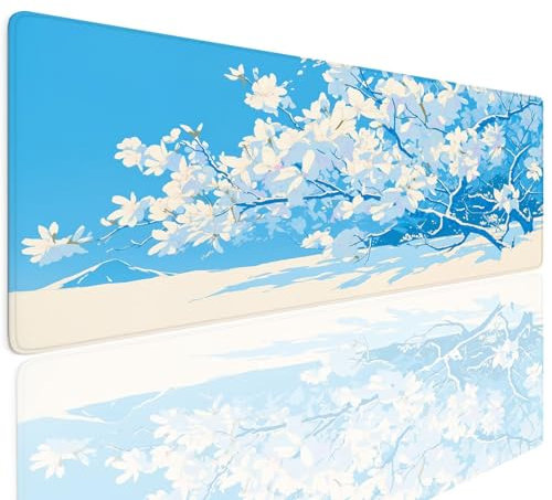 Tapis de Souris Gaming XXL 1400x800x4mm Grand sous Main Bureau, Gamer Mouse Pad Base en Caoutchouc Antidérapant Étanche Mouse Mat Accessoire Bureau pour Ordinateur PC Jeux étude Maison White 4-1239