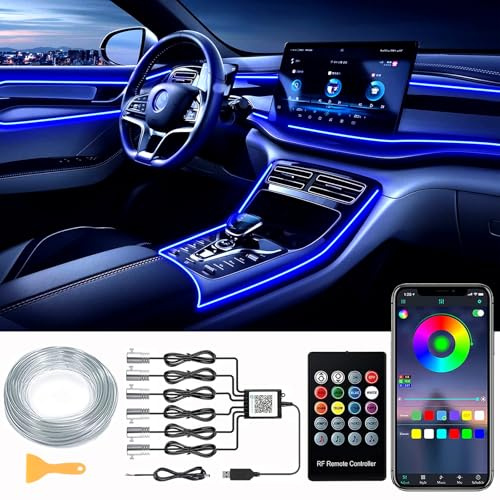 DEHERANE Interior Car LED Strip Lights, RGB 6 in 1 Ambient Lighting Kit with 315 inches Integrated Fiber Optic, 16 Million Colors Car Interior Lights with Wireless APP& Remote Control, Sync to Music