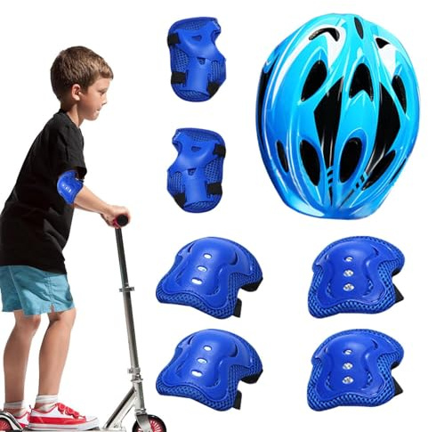 Casco y Rodilleras para niños | Rodilleras para Casco de Ciclismo para niños con muñequeras, Equipo Deportivo de protección de Seguridad para niños de 3 a 12 años