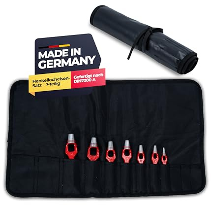 Paffrath® Henkellocheisen-Satz (4-16mm) - 7-tlg. Set in Nylon-Rolltasche für Leder, Pappe, Gummi u.a. - Hochwertiges Stanzwerkzeug für präzise Arbeiten - Leder Locheisen Stanzeisen - Made in Germany