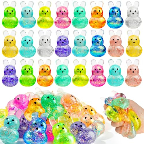 24Packs Easter Bunny Stress Balls,Easter Basket Stuffers,Easter Squishy Squeeze Balls Bulk Fidget Toys for Adults,Stress Relief Balls,Easter Gifts Party Favors (Multicolor-Bunny)