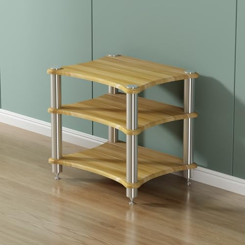 Hoixin Audiophile HiFi Audio Rack, Stereo Stand, Modular AV Media Stand with Stainless Steel Pillars, Vibration Isolation Shelf for Living Room, Studio & Home Theater(Beige,3 Tier)