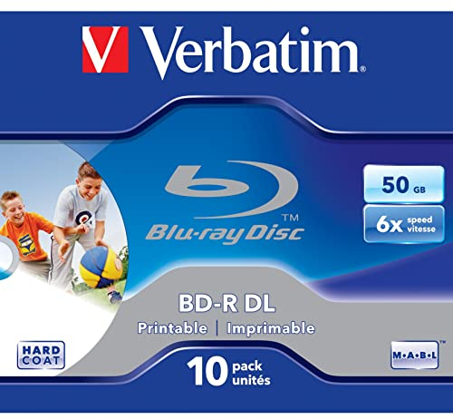 Verbatim BD-R DL 50GB 6 x Wide Printable 10 Pack Blank Blu-Ray Discs (Jewelcase)