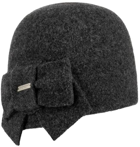 Seeberger - Bonnet en laine avec nœud décoratif - Bleu marine, anthracite, 55/58 cm