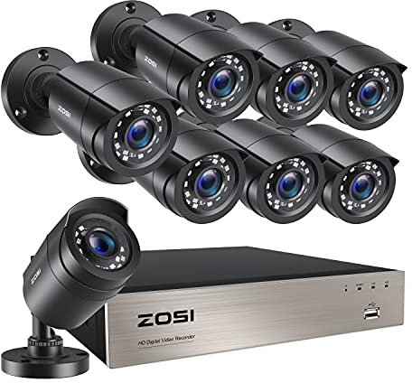 ZOSI 1080P Kit de Cámaras de Vigilancia 8pcs 2MP Cámara de Seguridad Exterior con 8CH H.265+ Grabador DVR, Visión Nocturna, Alarma de Movimiento, sin Disco Duro