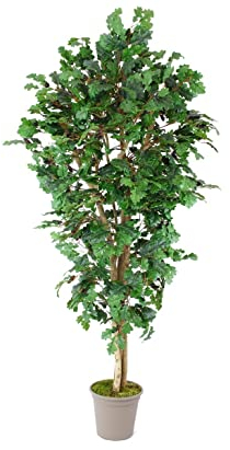 Konstträ ek 175 cm med 770 textilfibrer blad och naturstammar