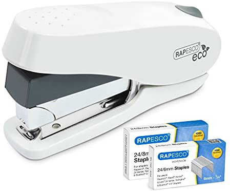 Rapesco 1467 Germ-Savvy Antibacteriano ECO Grapadora Luna Esfuerzo Reducido con 2000 Grapas, 50 Hojas de Capacidad, Blanco
