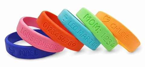 BIENMARQUER - Bracelet Identification SOS Personnalisable - Bracelet pour Enfant à Personnaliser avec un Prénom + Numéro de Téléphone - Bracelet de Sécurité pour éviter que votre enfant ne se perde.