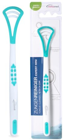 wellsamed Limpiador lingual TongueCleaner Expert Mini, raspador de lengua, diseño delgado, minimiza el arcadura, limpieza de lengua, antimal aliento (1 unidad)