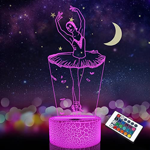 FULLOSUN Ballett-Tanzgeschenke, 3D-Illusionslampe Kinder-Nachtlicht mit Fernbedienung 16 Farben Wechselnde Geschenke für Mutter, Geburtstag, Hochzeit, Großmutter, Valen, Abschlussfeier, Freund