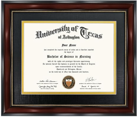 GraduationMall 8.5x11 Diploma Frame with Black over Gold Mat or Display 11x14 Document without Mat, UV Protection Acrylic, Mahogany with Gold Beads