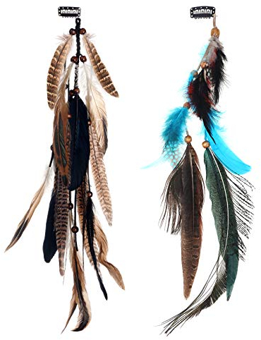 MWOOT 2 Stück Federn Haarextensions, Boho Federn Haarverlängerungen, Feder Haarschmuck für Faschingskostüm Karneval Halloween Verkleiden, Damen Cosplay Haardeko Zubehör, Feder Haarspangen