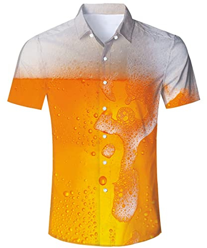 TUONROAD Chemise Hawaïenne Homme 3D Bière Chemise Casual Manche Courte Bouton Chemise de Plage Vacances été M