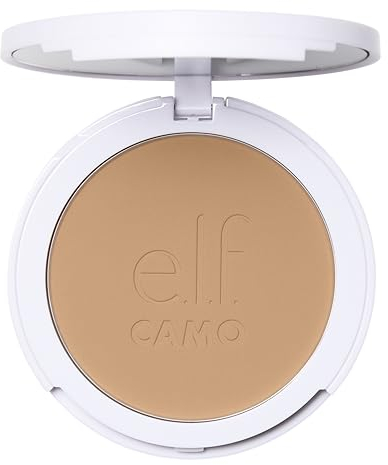 e.l.f. Camo Powder Foundation, Primer-Infundierte, Aufbaubare & Langanhaltende Foundation Mit Mittlerer Bis Voller Deckkraft, Vegan & Tierversuchsfrei, Medium 310 C, 8 g
