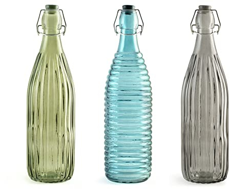 H&H Botella de vidrio Jungle, verde, verde oliva y azul, Lt 1, 9889400, varios colores, 1 unidad