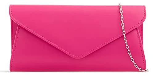 UShopUK Bolso de mano liso de piel sintética para novia, graduación, boda, noche, fiesta, bolso de mano, rosa fucsia, medium