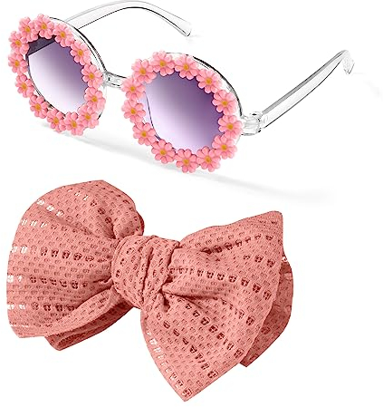 HONGXIN-SHOP Kinder Party Brille Retro Dasiy Sonnenbrille mit Schleifen Headbands Partybrille Party Favors Geschenke für Baby Kinder Mädchen, Rosa
