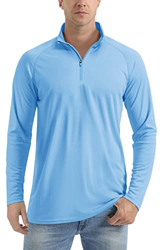 TACVASEN Camiseta Manga Larga 1/4 Cremallera Hombre Camiseta UV Exterior Protección Solar Running Verano Hombre Azul Agua L