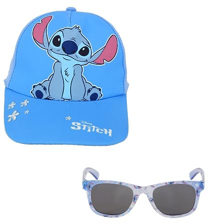 Disney Stitch Gorra y Gafas de Sol para Niñas, Diseño Stitch Clasico, Gafas de Sol Protección UV, Gorra de Verano Infantil | Azul
