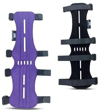 Hunt & Seek Fabric Archery Arm Guard 4 Hook-and-Loop Adjustable Straps Hunting Arm Guard Forearm Wrist Protector Archery Bracer Adult Unisex (Purple)