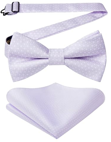 Enlision Fliegen Flieder Herren Fliege mit Einstecktuch Vorgebunden Verstellbar Herrenfliege und Taschentuch Set Hochzeit Anzug Schleife für Männer