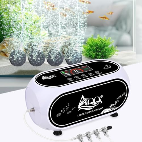 AQQA Aquarium Luftpumpe, 720L/h Leistungsstark 4 Ausgänge Sauerstoffpumpe batteriebetrieben, 7200mAh Batterie Sauerstoffpumpe Aquarium für das Angeln im Freien und Stromausfälle, 10W