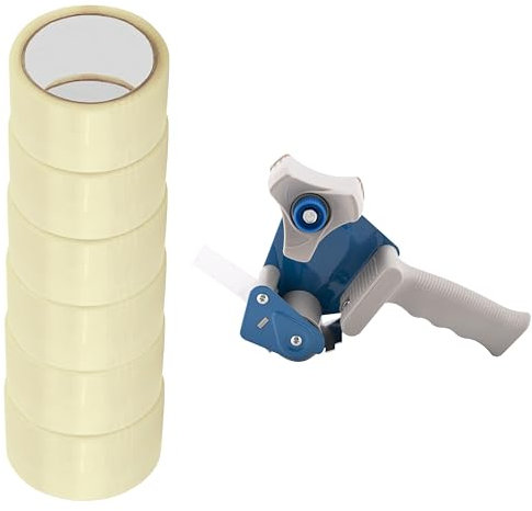 D.RECT Dérouleur pour Ruban Adhésif avec 6 Rouleaux de Ruban Transparent HOT MELT 50m x 48mm, Dévidoir pour Ruban d'Emballage jusqu'à 50mm de Large, Ruban pour Emballer Paquets