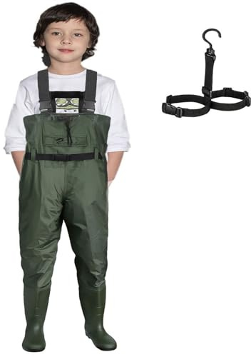 Croch Kinder Wathose wasserdicht mit Gummistiefeln - ideal zum Angeln und für Outdoor-Aktivitäten, grün, EU 27
