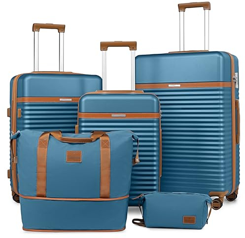 Joyway Juego de Maletas, 5 Piezas Set Trolley de Viaje en ABS, Ligero Duradero y Gran Espacio, Rodillo de 360°, Cerradura TSA Incluidas 1 Neceser y 1 Bolsa