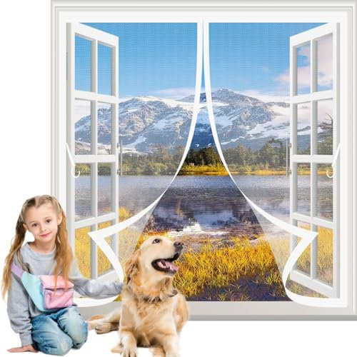 Magnetic Screen Door 71 x 41 cm Magnetic Closure, Easy to Install, Insect Protection Screen Curtain Customizable for Keeping Out Flies & Bug, White