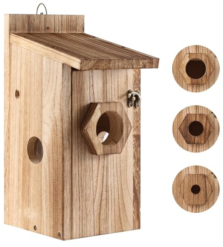 Caja nido para pájaros silvestres, cajas nido para pájaros para exteriores, resistente a la intemperie, casa para colgar, gran nido a prueba de depredadores, nido para carboneros, gorriones