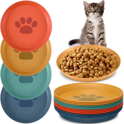 Gerrii 12 Pcs Cat Dish 6 Inch Shallow Wide Cat Bowls, Vintage Colors,Paw