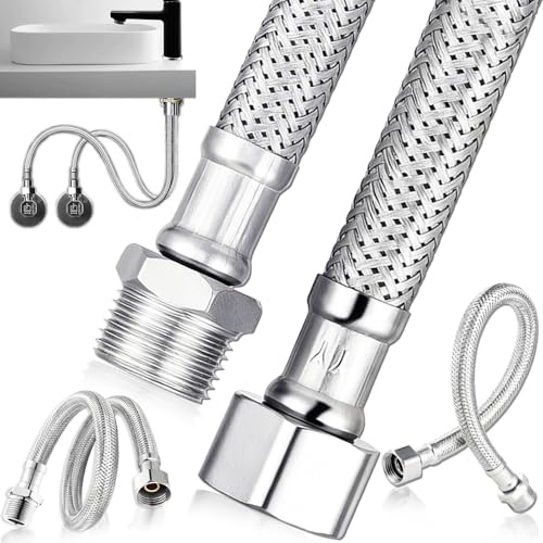 Benaton 2 Pièces Tuyau Flexible 3/8, Flexible Robinet en Acier Inoxydable Écrou de Raccord 3/8 x Filetage Extérieur, Tuyau Flexible avec Tressé en Acier Inoxydable pour Cuisine Salle(20CM)