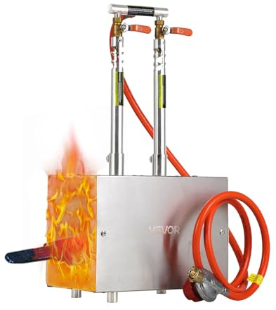 VEVOR Bärbar propangassmältning, med 2 brännare med justerbara ventiler, 1427 °C, fyrkantig form, rostfritt stål, smältugn för användning i metallsmide, 300 x 180 x 525 mm