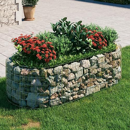 Generico Gabbione con Letto Rialzato in Ferro Zincato 200x100x50 cm,Vasi e fioriere