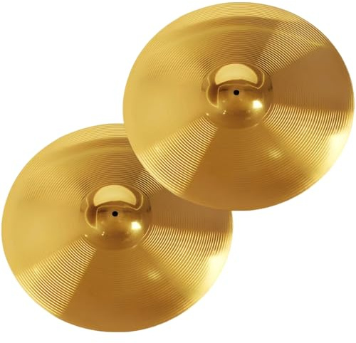Packool 2 Pcs 12-Inch Hi Hat Cymbals Set, Golden, Easy to Install, Long-lasting Percussion Instrument with Crisp Sound, Alloy High Hats Cymbal Pair for Drum Set