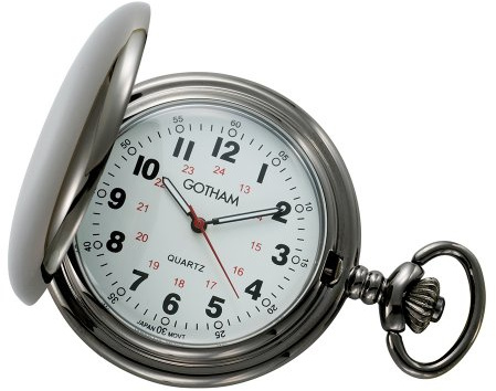 Gotham Men's Gun Metal White Dial Covered Quartz Pocket Watch