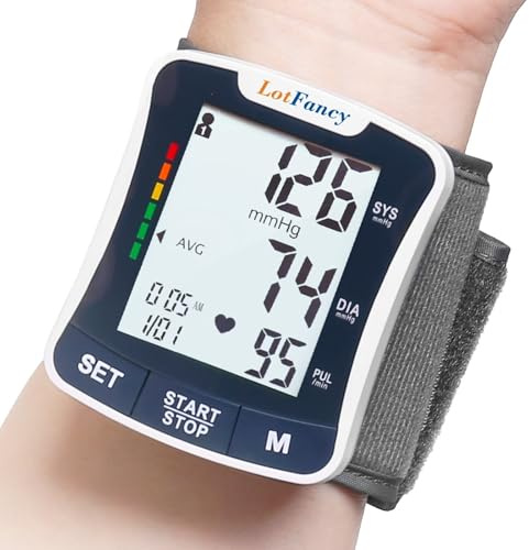 LotFancy Wrist Blood Pressure Monitor for Home Use with Voice Broadcast, Blood Pressure Machine Adjustable Wrist Cuff 5.3-8.5, Automatic BP Cuff 120 Readings 2 User, Large LCD Display, Carrying Case
