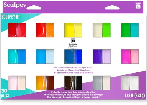 Sculpey III: Polymer Clay: Sampler Pack - (30) 1oz - Oven Bake Clay, 30 Colors, Non-Toxic, Sculpting, Create Jewelry & Crafts Projects, Art Supplies