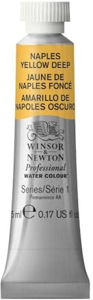 Winsor & Newton 0102425 Professional Aquarellfarbe, lebendige Wasserfarben in Künstlerqualität, hohe Farbbrillanz & Leuchtkraft, lichtecht, Archivqualität, 5ml Tube - Neapelgelb dunkel