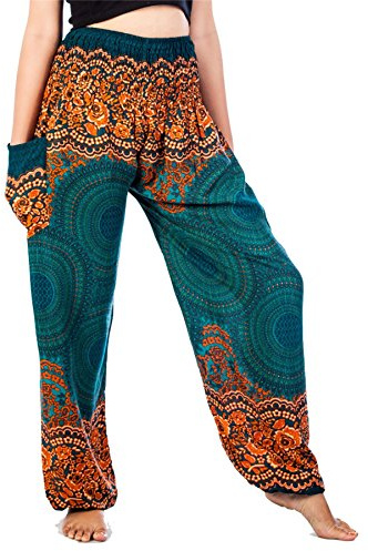 Lofbaz Haremsbyxor för kvinnor, yogabyxor, pumpbyxor, hippie-byxor, bohokläder, festival, outfit, sommarbyxor, lätta sommarbyxor, Ros 1 Teal grön, M