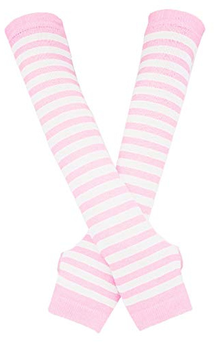 Bienvenu Punk Gothic Rock Long Arm Warmer Fingerless Gloves,PinkWhite