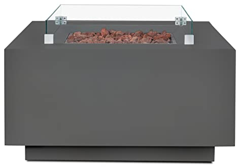 intergrill Gasfeuerstelle Designer Fire Pit | 91,5 x 91,5 x 66 cm | Quadratischer Feuertisch mit Lavasteinen und Glas in Steinoptik für Garten