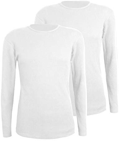 Comfneat Men's 2-Pack Thermal Undershirts Waffle Knit Soft Comfy Crew Neck Underwear Top (White 2-Pack, M)