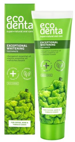 Ecodenta Exceptional Whitening Toothpaste - Teeth Cleaning Plaque Removal Tooth Paste with Bergamot for Smokers Coffee Wine Users 100ml
